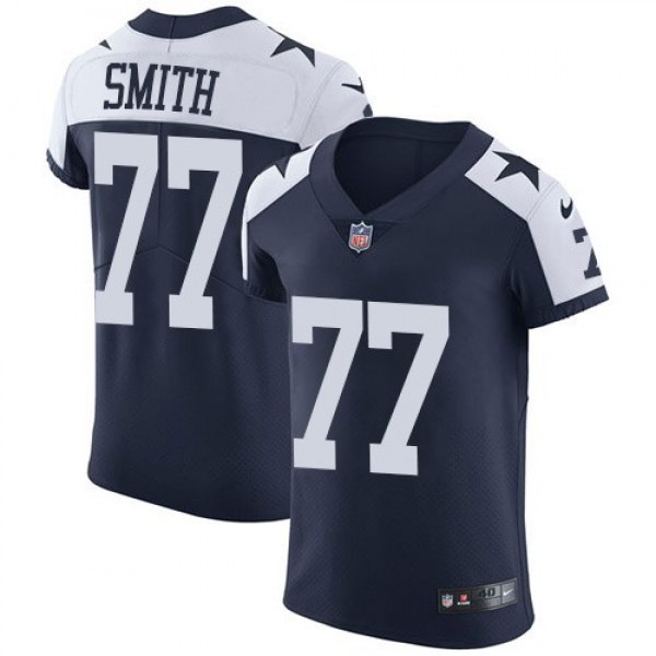 Nike Cowboys #77 Tyron Smith Navy Blue Thanksgiving Men's Stitched NFL Vapor Untouchable Throwback Elite Jersey