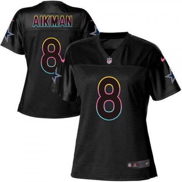 Women's Cowboys #8 Troy Aikman Black NFL Game Jersey