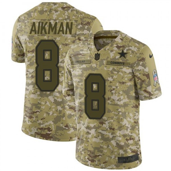 Nike Cowboys #8 Troy Aikman Camo Men's Stitched NFL Limited 2018 Salute To Service Jersey
