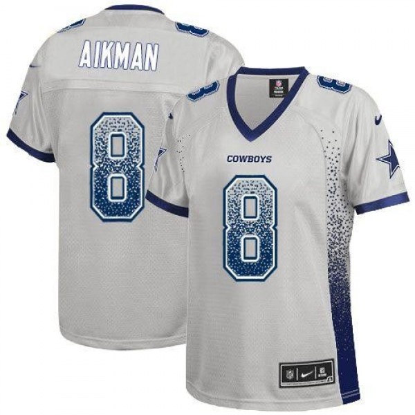 Women's Cowboys #8 Troy Aikman Grey Stitched NFL Elite Drift Jersey