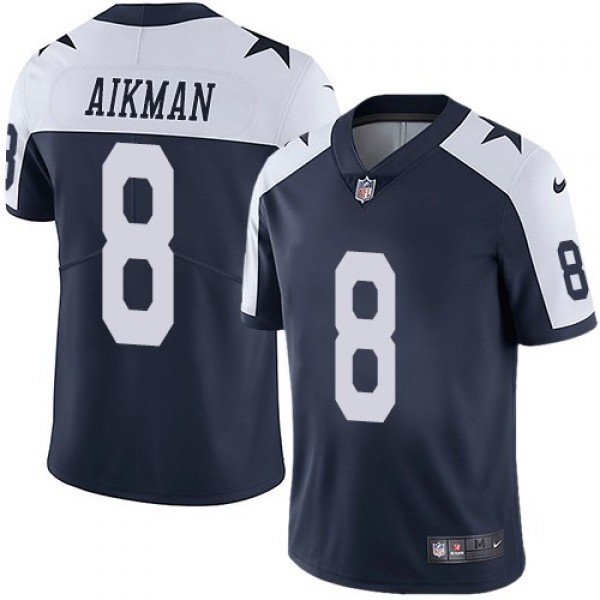 Nike Cowboys #8 Troy Aikman Navy Blue Thanksgiving Men's Stitched NFL Vapor Untouchable Limited Throwback Jersey