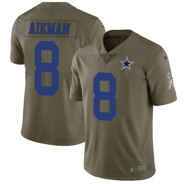 Nike Cowboys #8 Troy Aikman Olive Men's Stitched NFL Limited 2017 Salute To Service Jersey