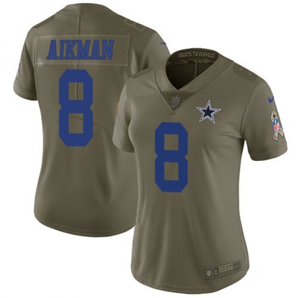 Women's Cowboys #8 Troy Aikman Olive Stitched NFL Limited 2017 Salute to Service Jersey