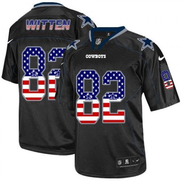 Nike Cowboys #82 Jason Witten Black Men's Stitched NFL Elite USA Flag Fashion Jersey