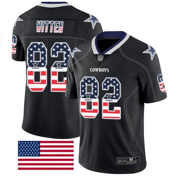Nike Cowboys #82 Jason Witten Black Men's Stitched NFL Limited Rush USA Flag Jersey