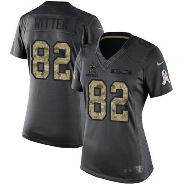 Women's Cowboys #82 Jason Witten Black Stitched NFL Limited 2016 Salute to Service Jersey