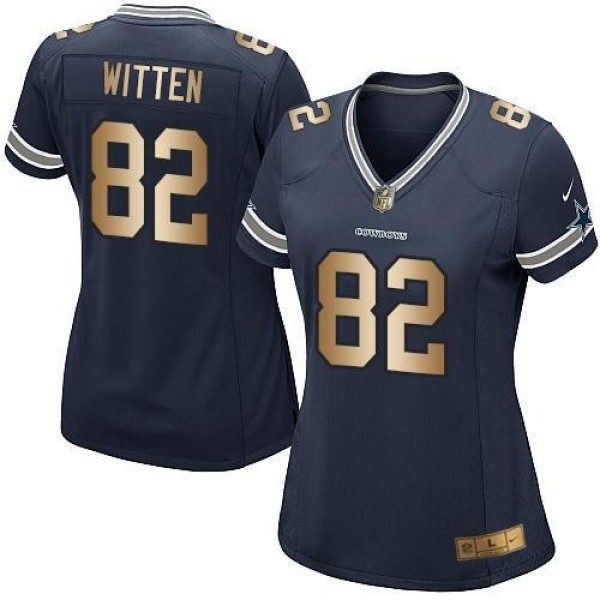 Women's Cowboys #82 Jason Witten Navy Blue Team Color Stitched NFL Elite Gold Jersey
