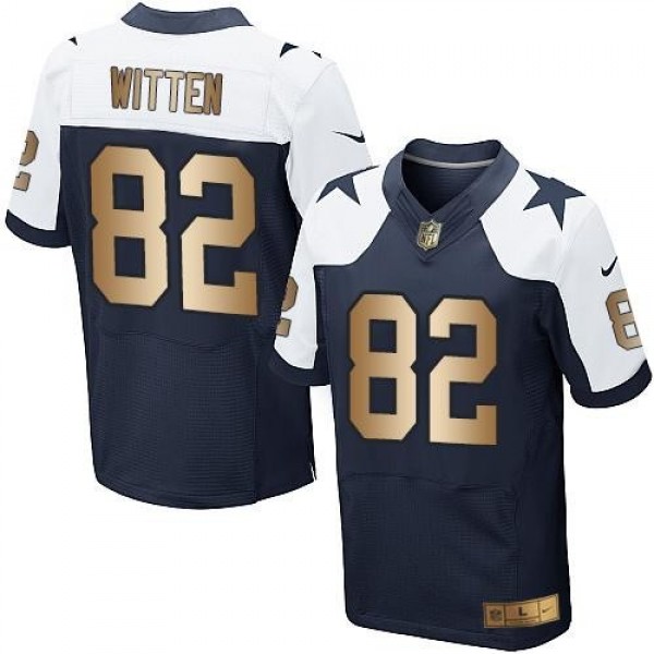 Nike Cowboys #82 Jason Witten Navy Blue Thanksgiving Throwback Men's Stitched NFL Elite Gold Jersey