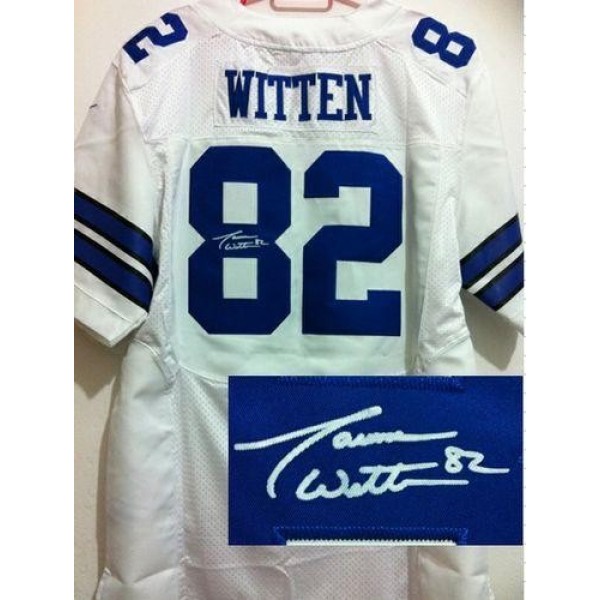 Nike Cowboys #82 Jason Witten White Men's Stitched NFL Elite Autographed Jersey