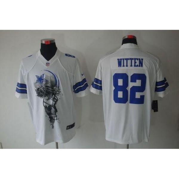 Nike Cowboys #82 Jason Witten White Men's Stitched NFL Helmet Tri-Blend Limited Jersey