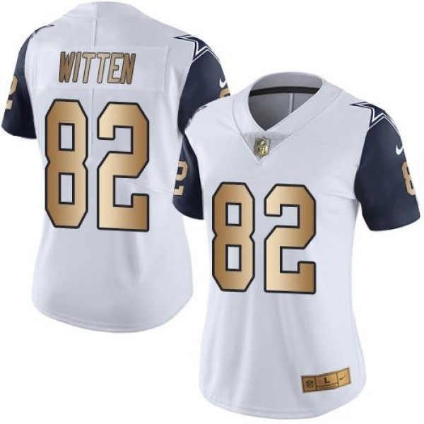 Women's Cowboys #82 Jason Witten White Stitched NFL Limited Gold Rush Jersey