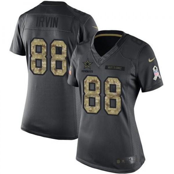 Women's Cowboys #88 Michael Irvin Black Stitched NFL Limited 2016 Salute to Service Jersey