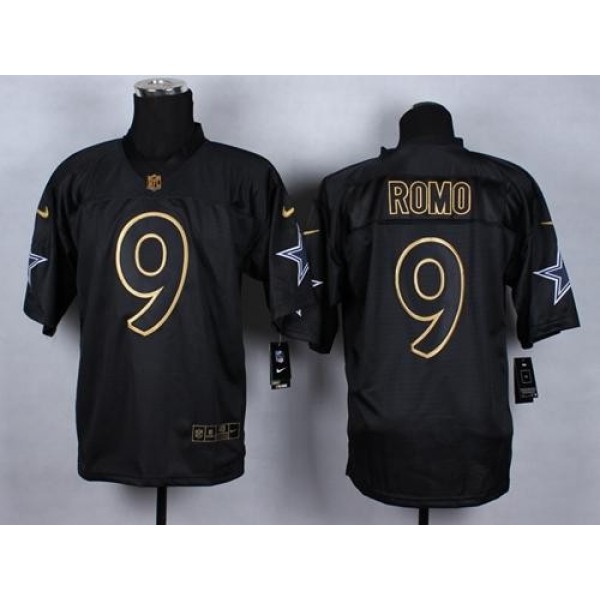 Nike Cowboys #9 Tony Romo Black Men's Stitched NFL Elite Gold No. Fashion Jersey