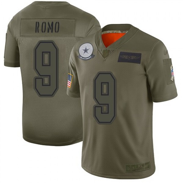 Nike Cowboys #9 Tony Romo Camo Men's Stitched NFL Limited 2019 Salute To Service Jersey