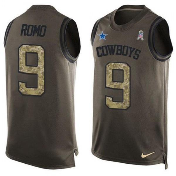 Nike Cowboys #9 Tony Romo Green Men's Stitched NFL Limited Salute To Service Tank Top Jersey