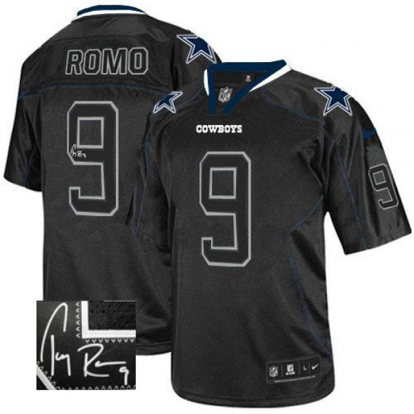 Nike Cowboys #9 Tony Romo Lights Out Black Men's Stitched NFL Elite Autographed Jersey