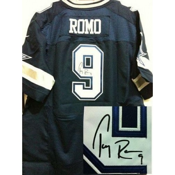 Nike Cowboys #9 Tony Romo Navy Blue Team Color Men's Stitched NFL Elite Autographed Jersey
