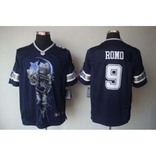 Nike Cowboys #9 Tony Romo Navy Blue Team Color Men's Stitched NFL Helmet Tri-Blend Limited Jersey