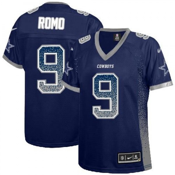 Women's Cowboys #9 Tony Romo Navy Blue Team Color Stitched NFL Elite Drift Jersey