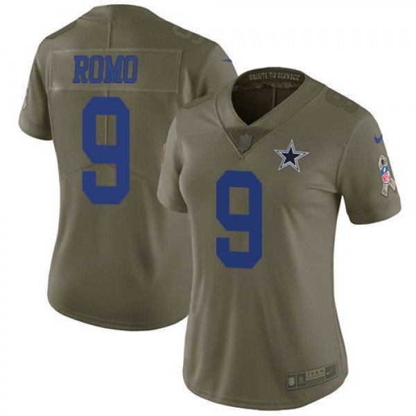 Women's Cowboys #9 Tony Romo Olive Stitched NFL Limited 2017 Salute to Service Jersey