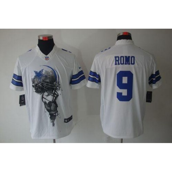 Nike Cowboys #9 Tony Romo White Men's Stitched NFL Helmet Tri-Blend Limited Jersey