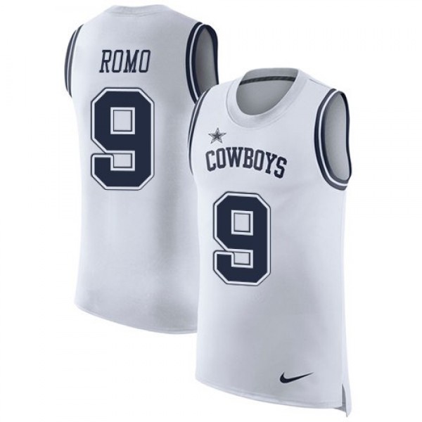 Nike Cowboys #9 Tony Romo White Men's Stitched NFL Limited Rush Tank Top Jersey