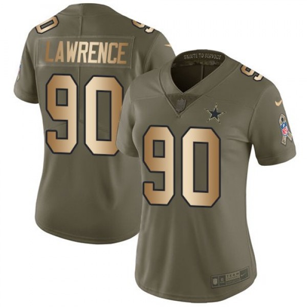 Women's Cowboys #90 Demarcus Lawrence Olive Gold Stitched NFL Limited 2017 Salute to Service Jersey