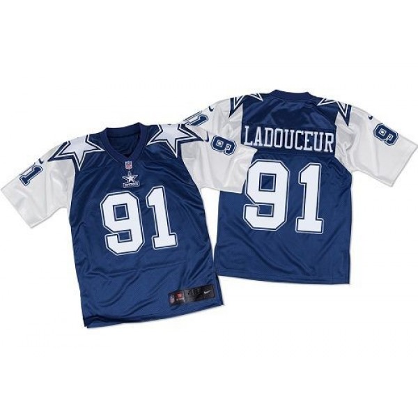 Nike Cowboys #91 L. P. Ladouceur Navy Blue/White Throwback Men's Stitched NFL Elite Jersey