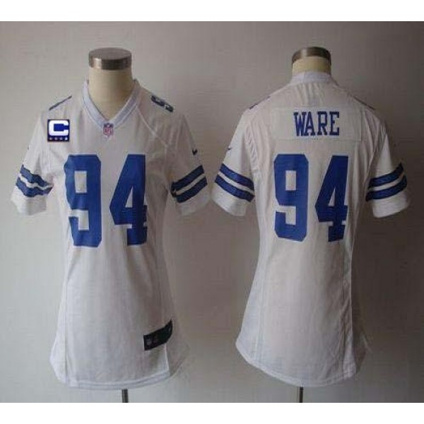 Women's Cowboys #94 DeMarcus Ware White With C Patch Stitched NFL Elite Jersey