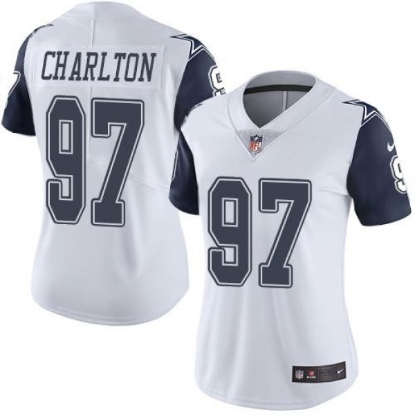 Women's Cowboys #97 Taco Charlton White Stitched NFL Limited Rush Jersey