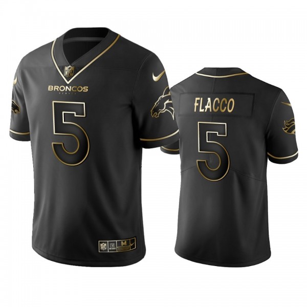 Broncos #5 Joe Flacco Men's Stitched NFL Vapor Untouchable Limited Black Golden Jersey