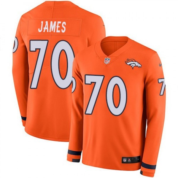 Men's Broncos #70 Ja'Wuan James Orange Team Color Men's Stitched NFL Limited Therma Long Sleeve Jersey