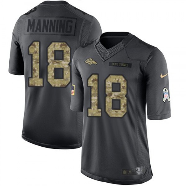 Nike Broncos #18 Peyton Manning Black Men's Stitched NFL Limited 2016 Salute to Service Jersey