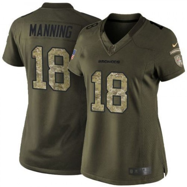 Women's Broncos #18 Peyton Manning Green Stitched NFL Limited Salute to Service Jersey