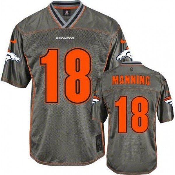 Nike Broncos #18 Peyton Manning Grey Men's Stitched NFL Elite Vapor Jersey