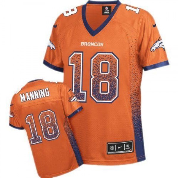 Women's Broncos #18 Peyton Manning Orange Team Color Stitched NFL Elite Drift Jersey