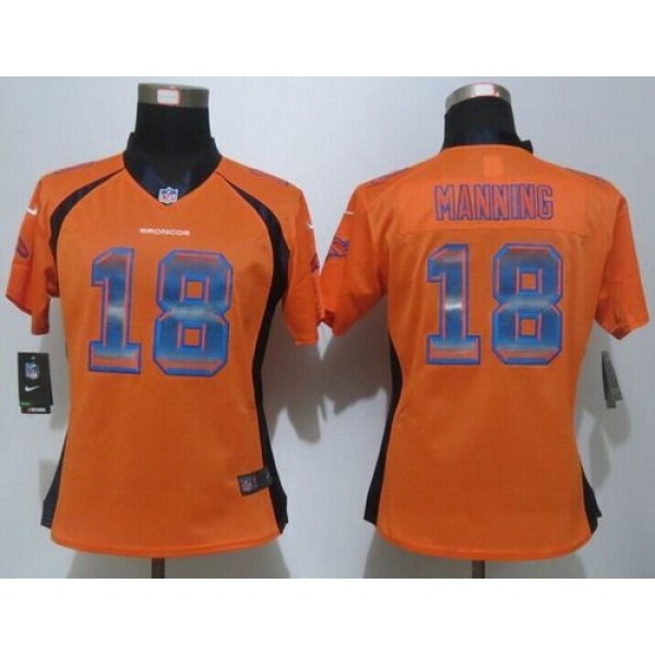 Women's Broncos #18 Peyton Manning Orange Team Color Stitched NFL Elite Strobe Jersey
