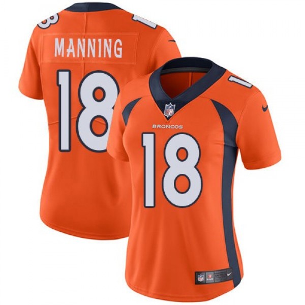 Women's Broncos #18 Peyton Manning Orange Team Color Stitched NFL Vapor Untouchable Limited Jersey