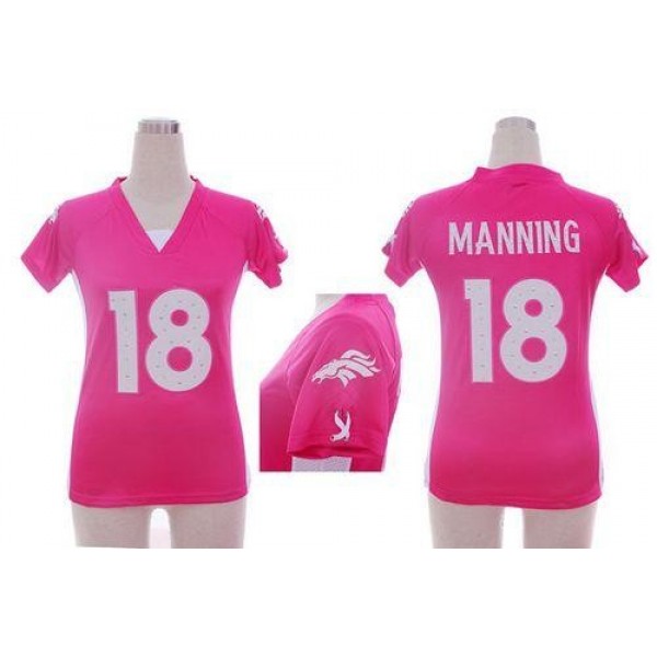 Women's Broncos #18 Peyton Manning Pink Draft Him Name Number Top Stitched NFL Elite Jersey