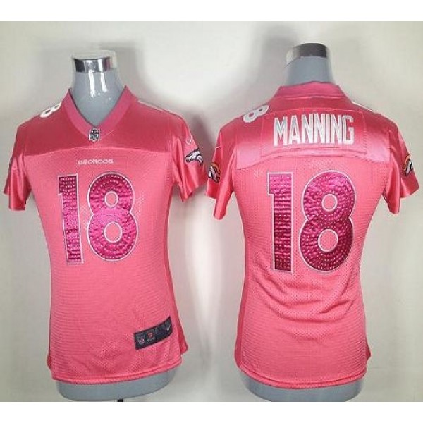 Women's Broncos #18 Peyton Manning Pink Sweetheart Stitched NFL Elite Jersey