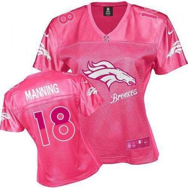 Women's Broncos #18 Peyton Manning Pink Fem Fan NFL Game Jersey