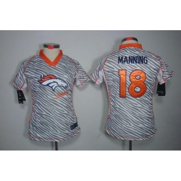 Women's Broncos #18 Peyton Manning Zebra Stitched NFL Elite Jersey