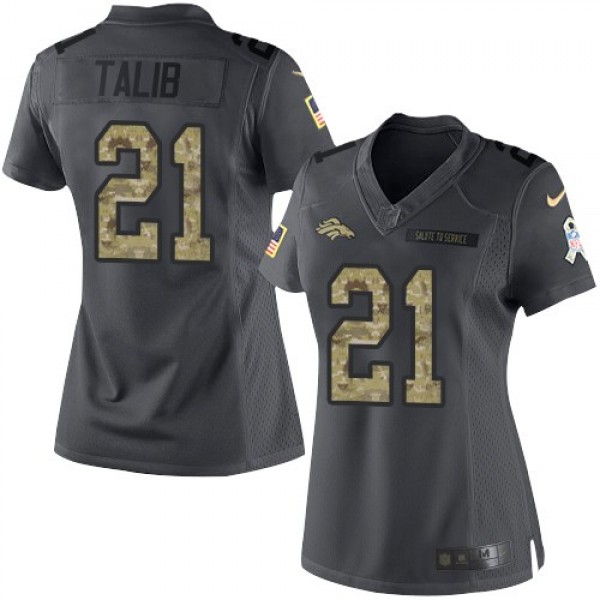 Women's Broncos #21 Aqib Talib Black Stitched NFL Limited 2016 Salute to Service Jersey