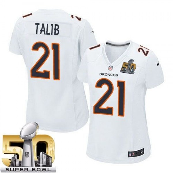Women's Broncos #21 Aqib Talib White Super Bowl 50 Stitched NFL Game Event Jersey
