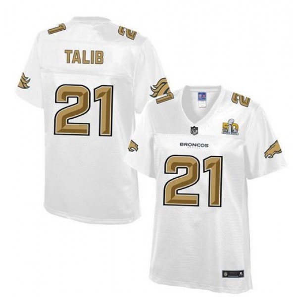 Women's Broncos #21 Aqib Talib White NFL Pro Line Super Bowl 50 Game Jersey