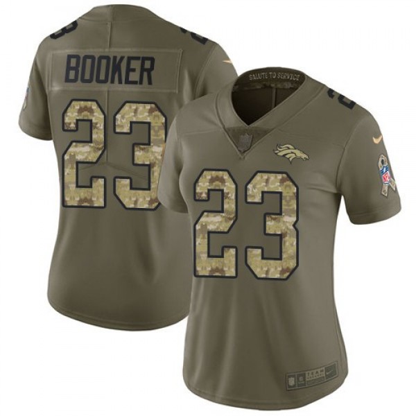 Women's Broncos #23 Devontae Booker Olive Camo Stitched NFL Limited 2017 Salute to Service Jersey