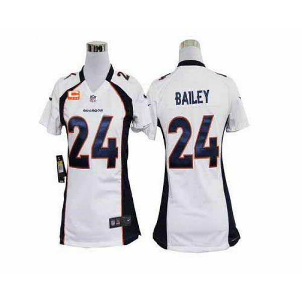 Women's Broncos #24 Champ Bailey White With C Patch Stitched NFL Elite Jersey