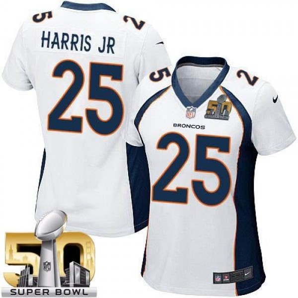Women's Broncos #25 Chris Harris Jr White Super Bowl 50 Stitched NFL New Elite Jersey