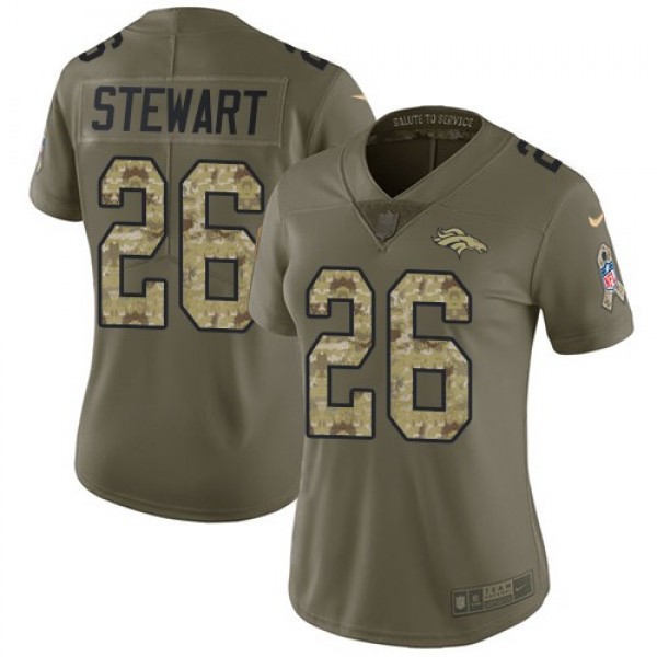 Women's Broncos #26 Darian Stewart Olive Camo Stitched NFL Limited 2017 Salute to Service Jersey
