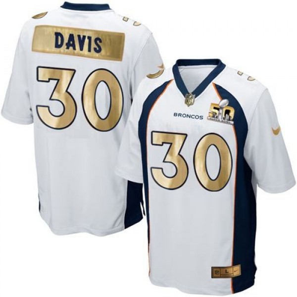 Nike Broncos #30 Terrell Davis White Men's Stitched NFL Game Super Bowl 50 Collection Jersey